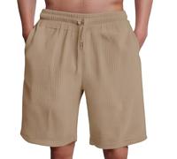 Generico Bermuda Uomo Estivi,Pantaloncini Trekking,Casual Testurizzati da Uomo,da Spiaggia alla,Aderenti,a Cinque Pantaloni,a Quadri da Neri(Khaki,XL)