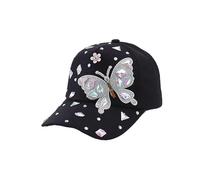 Generico Berretto da Baseball con Paillettes a Forma di Farfalla di Diamanti Cappello con Lingua D'Anatra Traspirante Che blocca Il Sole(Black)