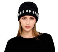Generico Berretto Lana Donna,Cappello con Catena di Perle E Strass Unico E Versatile Lavorato A Maglia Caldo E Copriorecchie per Autunno E Inverno