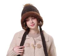 Generico Berretto Lana Donna,Cappello Invernale Reversibile in Maglia A Doppio Strato con Chiusura A Laccio per Orecchie per Esterni Termico