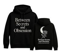 Generico Between Secrets And Obsession Hoodie - Dark Aesthetic Moon & Rose Graphic Pullover for Men And Women(XXL)