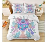 Generico Biancheria Da Letto Per Ragazze 240 x 260 cm, Minimalismo Astrazione Floreale Linee Set Di Biancheria Bambini 3 Pezzi - Chiusura Lampo Copripiumino 2 Federa 50 X 75 CmBianco