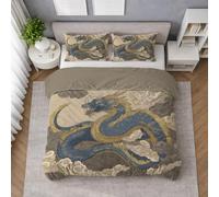 Generico Biancheria da Letto Piazza E Mezza 200 X 200 cm, Arte Drago Cielo Set Copripiumino, Blu Copripiumino, in microfibra lavata, Tocco Morbido, Chiusura con Zip, Leggero, Antipiega