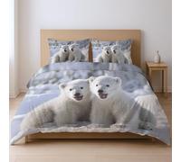 Generico Bianco Animale Orso Peloso Carino CopriPiumino Morbido Set Di Piumoni Con Cerniera Adatto Ai Giovani 200 x 200cm Set Da Tre Pezzi