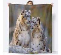 Generico Bianco Coperta Plaid Pile Sherpa 180 x 200 cm Animali Leopardo Delle Nevi Coperta Calda e Confortevole Flanella, Copri Divano Copriletto Coperte Plaid Divano Fluffy Tutte le Stagioni