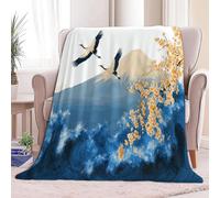 Generico Bianco Coperta Plaid Pile Sherpa 220 x 240 cm Stile Ukiyo-E Fiori Di Ciliegio Gru Monte Fuji Coperta Calda e Confortevole Flanella, Copri Divano Copriletto Coperte Plaid Tutte le Stagioni