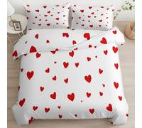 Generico Bianco Copripiumino Policotone 135 x 200 cm, Set Copripiumino Morbido e Ipoallergenico, Tema Amore Motivo Cuore 2 Pezzi Biancheria da Letto con 1 Federe 50 x 80 cm per Bambini e Adulti