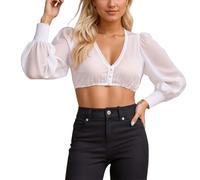 Generico Bianco Dirndl Bluse Elegante Camicetta Oktoberfest da Donna Camicia Bavarese Donna Scollatura A V Bianco per Adulti Costumi da Festa della Birra Bavarese (01-White, L)