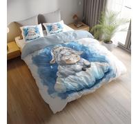 Generico bianco Parure letto, set copripiumino 155 x 220 cm, biancheria da letto double face in microfibra spazzolata, cartoon piccolo agnello bianco facile cura, adatto ad adulti e bambini