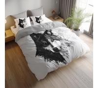 Generico bianco Parure letto, set copripiumino 220 x 240 cm, biancheria da letto double face in microfibra spazzolata, arte volto lupo bianco e nero facile cura, adatto ad adulti e bambini