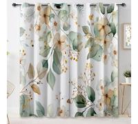 Generico Bianco Tende Oscurante - Tende con Occhielli Pianta Acquerello Rami D'Albero Per Camera da letto Soggiorno Cucina Decorazione Da Finest, 140L x 280A cm (2 Pannelli)