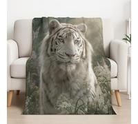 Generico Bianco Verde Coperta Sherpa Fantasia Misterioso Tigre Floreale Plaid Divano soffice, Coperta in Pile Calda Super Morbida Blankets da tiro per Divano Letto TV 220cm x 240cm