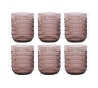 Generico BIBIHOME - Set da 6 bicchieri da acqua in cristallo rosa di Item International finemente intagliati a rilievo molto resistenti - bicchieri colorati di alta qualità (capacità 240 ml)