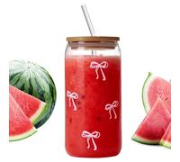 Generico Bicchiere In A Fiocco Con Coperchio E Cannuccia - Bicchiere Tumbler Da 500 Millilitri Con Fiocco,Per Il Tè | Per Ragazze Adolescenti Caffè Freddo Tè Matcha Bere Acqua Bar E Cucina Domestica