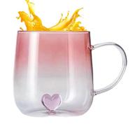 Generico Bicchiere in da 400 ml - artistica 3D con sfumatura a cuore trasparente, bicchiere di qualità premium, design elegante con colori sbiaditi, struttura spessa e resistente per bevande calde