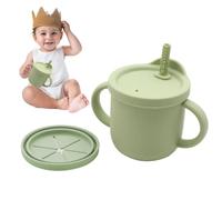 Generico Bicchiere in silicone per bebè | Bicchiere con beccuccio in paglia con coperchio rimovibile - con beccuccio in cannuccia per bambini, adatto al microonde, al congelatore, lavabile in lavasto