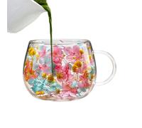 Genérico Bicchieri da caffè in a doppia parete, tazze da whisky con | Tazza con manico isolante e fiore secco, per casa, ufficio, bar e tè freddo con ghiaccio e acqua calda
