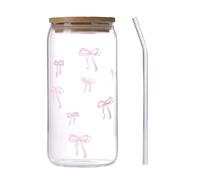 Generico Bicchieri Di Con Coperchi E Cannucce,Bicchiere Tumbler Da 500 Millilitri Con Fiocco | Barattolo Da Bere,Per Caffè Freddo, Cocktail, Tè Matcha, Bere Acqua, Bar, Casa, Cucina, Ragazze