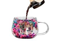 Generico Bicchieri per acqua in - Bicchiere con fiori secchi resistente al calore da 300 ml, elegante, da caffè dal design robusto | Casa, soggiorno, cucina, appartamento, ufficio, dormitorio