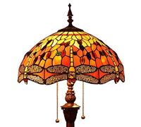 Generico Bieye L30712 Lampada da terra in vetro colorato in stile Tiffany a forma di libellula con paralume dal design complesso largo 16 pollici e base in metallo, alta 65 pollici (colore arancione)