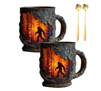Generico Bigfoot Forest Fire Mug, 3D Relief Vintage Sasquatch Outdoor Coffee Gifts Cup, Rustic Campfire Bushcraft Mug for Cryptid Believers Nature Lovers,Mountain Hiking Camping Lover