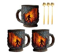Generico Bigfoot Forest Fire Mug, 3D Relief Vintage Sasquatch Outdoor Coffee Gifts Cup, Rustic Campfire Bushcraft Mug for Cryptid Believers Nature Lovers,Mountain Hiking Camping Lover