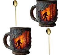 Generico Bigfoot Forest Fire Mug,3D Vintage Sasquatch Bigfoot Outdoor Coffee Cup,Relief Resin Outdoor Camping Campfire Mug for Cryptid Believers Nature Mountain Paranormal Lovers Gift (2)