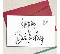 Generico Biglietti di Auguri “Happy Birthday” Elegante con Busta Rossa | Formato 17×12 cm | Carta Premium | Ideale per Regalo Compleanno