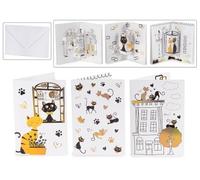 Generico Biglietti di Auguri Pop-up 3D con Stampa Gatto con Busta e decori Dorati, Set 36 Pezzi, cm 11,5 x 17 H, Decorazione per la Casa