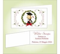 Generico Bigliettino bomboniera bigliettini confetti per Laurea, 9 x 2,5 cm, 40 pezzi o più, personalizzabile con vostro testo, con tocco, fiocco e corona d'alloro su sfondo bianco