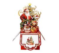 Generico Biglietto Di Auguri Di Natale - Biglietto Di Auguri 3D A Strati | Set Regalo Di Biglietti Festivi Piegati In Carta Rossa - Design Con Albero Di Renna Di Babbo Natale | Per Inviare Aug