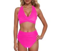Generico Bikini a Vita Alta da Donna, Sexy, Push-up, Due Pezzi, Costume da Bagno, Due Pezzi, Bikini con Stampa a Vita Alta e Arricciato retrò (XL)