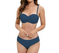 Generico Bikini a Vita Alta da Donna, Sexy, Push-up, Due Pezzi, Costume da Bagno, Due Pezzi, Bikini con Stampa a Vita Alta e Arricciato retrò (Grey, S)