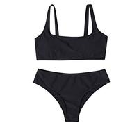 Generico Bikini Anti Segni Abbronzatura Bikini Rosso Donna Costume da Bagno a Vita Alta con Due Bikini a Righe Costume da Bagno con Taglio da Donna Tankinis Set Bikini Che Non Lascia Il Segno
