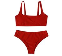 Generico Bikini Anti Segni Abbronzatura Bikini Rosso Donna Costume da bagno a vita alta con due bikini a righe Costume da bagno con taglio da donna Tankinis Set Bikini Che Non Lascia Il Segno (Red, S)