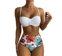 Generico Bikini Che Non Lascia Il Segno 2 Pezzi Donna Costume da Bagno Bikini con Stampa da Donna Costume da Bagno Push-up Sexy in Due Pezzi Costumi da Bagno da Spiaggia Bikini Super Push (White, M)