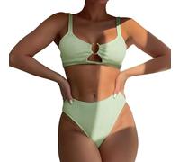 Generico Bikini Che Non Lascia Il Segno 2 Pezzi Donna Set Bikini ritagliati a Vita Alta da Donna con Due Costumi da Bagno Monospalla per Il 2024 Costume Piscina Donna da Bagno Donna (Green, L)