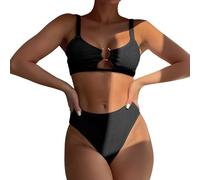 Generico Bikini Che Non Lascia Il Segno 2 Pezzi Donna Set Bikini ritagliati a Vita Alta da Donna con Due Costumi da Bagno Monospalla per Il 2024 Costume Piscina Donna da Bagno Donna (Black, XL)