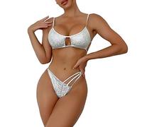 Generico Bikini Che Non Lascia Il Segno Abbronzatura Bikini a Vita Alta da Donna Costume da Bagno a Due Pezzi Costume da Bagno con Nodo sul Retro Pezzo di sopra Costume Donna Nero (Silver, M)