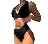 Generico Bikini Che Non Lascia Il Segno Abbronzatura Costume da Bagno Bikini da Donna Soild Print Costume da Bagno Push-up Sexy a Vita Alta Costume da Bagno da Spiaggia in Due Costumi da Bagno (B, M)
