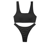 Generico Bikini Che Non Lascia Il Segno Abbronzatura Costume da Bagno da Spiaggia Bikini in Tinta Unita da Donna Sexy in Due Pezzi Pezzo di sopra Costume Donna Nero Reggiseno (Black, M)