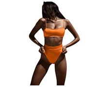 Generico Bikini da donna a vita alta, controllo della pancia, costume bagno con spalline regolabili, 2 pezzi, per spiaggia, vacanze, piscina, spa set bikini donna 2 pezzi Desstrutturazione Asimmetrica