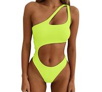 Generico Bikini da Donna Due Pezzi - Costume da Bagno Donna Due Pezzi Bikini da Donna a Vita Alta con Scollo a Una Spalla e Costume da Bagno Incrociato a 2 Pezzi (Gold M)
