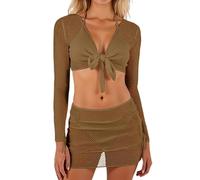 Generico Bikini Donna,Costumi da Mare Donna,Costume da Bagno da Donna, Set Tankini, 2 Pezzi, Completo da Spiaggia, Costume da Bagno Estivo, Copricostume con Cappello e Accessori (Coffee, S)