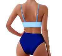 Generico Bikini Donna Due Pezzi Colori A Blocchi Scollo a V - Costume Donna Bikini Elegante Sexy, Swimwear Women Semplice Casual Sportiva Surf Sorgenti Termali Cielo Blu L