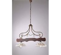 Generico Bilanciere a lampadario rustico marrone in legno e vetro decorato 2 luci per sala da pranzo, cucina, LGT Spello 001