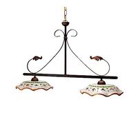 Generico BILANCIERE RUSTICO IN CERAMICA E FERRO BATTUTO 2 LUCI ECO SCURO PER CUCINA SOGGIORNO