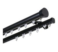 Generico Binario Tenda Parete, Asta per Tende Doppio da 1-9 M con Terminali A Cappuccio, Set di Bastone Tenda per Hotel, Ospedali, Luoghi Commerciali(Black-B,200cm(2 * 100cm))