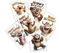 Generico Birthday Cards | Animal Theme | Paper | Greeting Keepsake Set | 6 Pieces Card Pack | With Envelope | For Mom Dad Daughter Son Sister