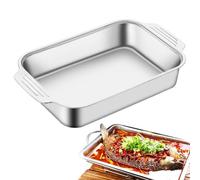 Generico Bistecchiera in Acciaio Inossidabile - Piastra Rettangolare per griglia per Cucina Interna e Campeggio all'aperto, Vassoio per Barbecue Multiuso e per Pesce, Vassoio per arrosti Resistente